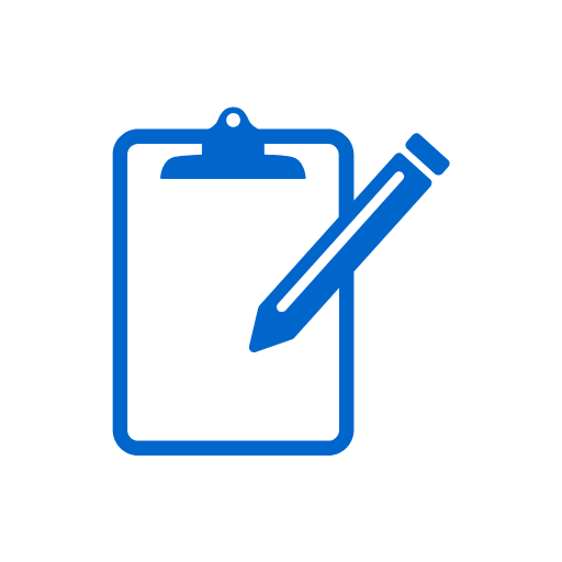 icon of blue clipboard and pencil