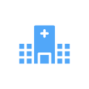icon of hospital in blue